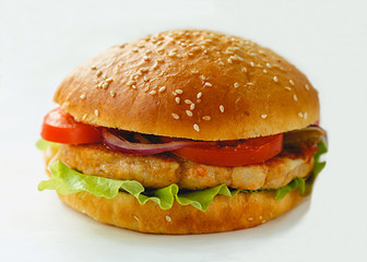 Chicken burger on white background