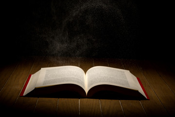 Open Book on wood background