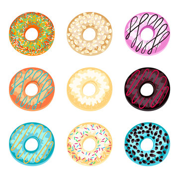 Set of donuts isolated on a white background.