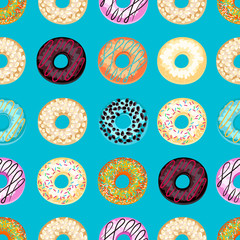 Seamless pattern of colorful donuts.
