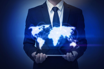 Business man and world connect