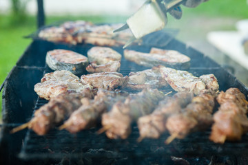 Dinner party, barbecue and roast pork at night