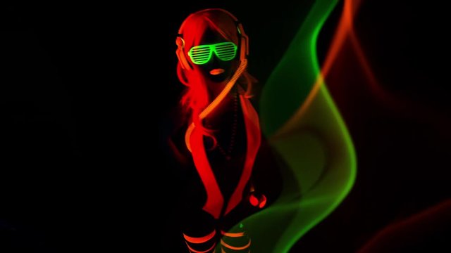 cyber raver dancer babe in fluorescent clothing