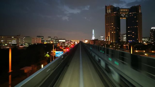 tokyo monorail skyscapers and futuristic style buildings