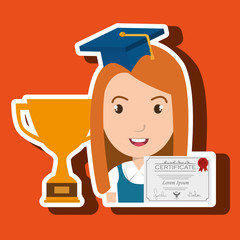 student woman diploma trophy