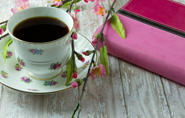 Woman's Bible with a cup of Coffee or Tea