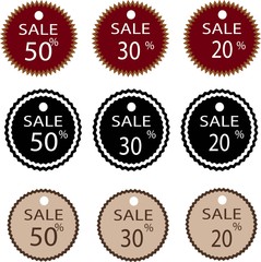 a set of nine price tag with the sale percentage. You can enter your discount