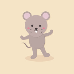 Vector illustration of cute mouse cartoon character standing in cream background. 