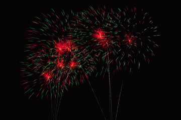 zoom in fireworks show on black background
