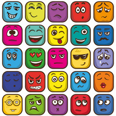 Set of colorful emoticons, sqare emoji flat.
