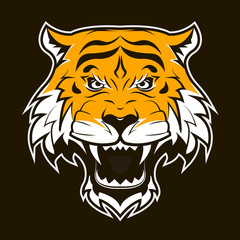 Angry Tiger Face. Roaring tiger head.