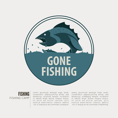 Vintage fishing label badge, poster template or logo.