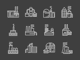 Set of industry plants white line vector icons