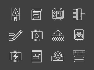 Set of heating system white line vector icons