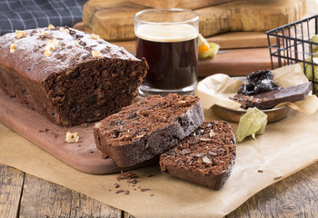 Chocolate cake with prune and walnuts