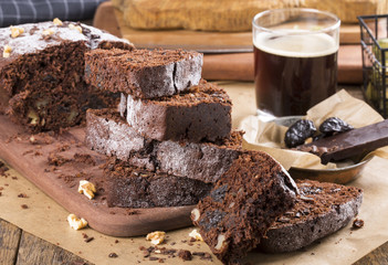 Chocolate cake with prune and walnuts