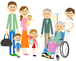 車椅子に座る高齢者　お見舞い