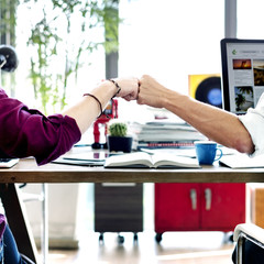 Fist Bump Corporate Colleagues Teamwork Office Concept