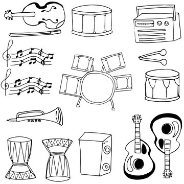 Doodle of musical instrument collection stock