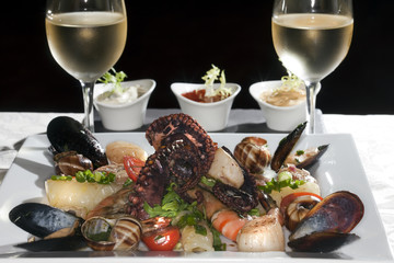 seafood and white wine