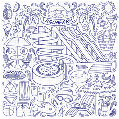 Fototapeta premium Aquapark doodle set