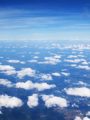 View from sky / Seeing land and pieces of white cloud from sky