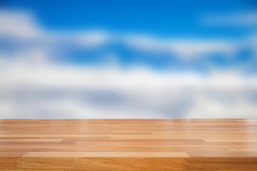 Empty wooden table and modern library background