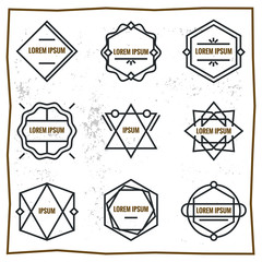 Obraz premium Set geometric signs, labels, and frames. Triangles. Line design elements, vector illustration.