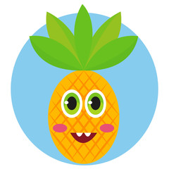 Happy Pineapple, summer cartoon, smile,tropical fruit,funny vector, eps, icon, logo.