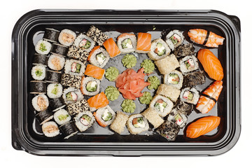 Delicious sushi isolated on white background.