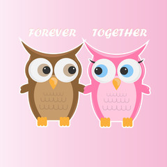 Couple little cute cartoon owls vector illustration. Can be use