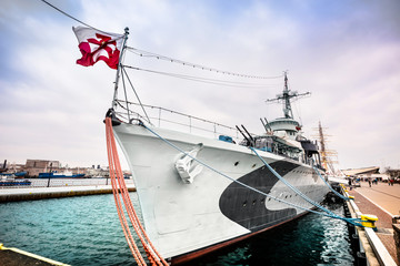 Warship  destroyer serving in the Polish Navy during World War II,  preserved as a museum ship in...