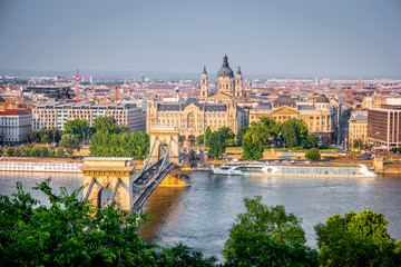 beautiful view on Budapest and Danube bridge