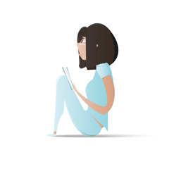 Cartoon beautiful young woman with book isolated over white vect