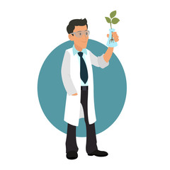 biologist working with plant shoots.