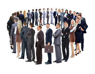 Fototapeta premium Business group stand in a circle isolated over white backgroun