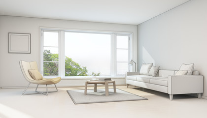 Naklejka na ściany i meble Interior sketch design, living room in modern house - 3D rendering