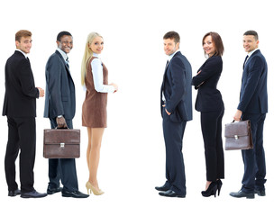Fototapeta premium Collage with happy smiling young business people