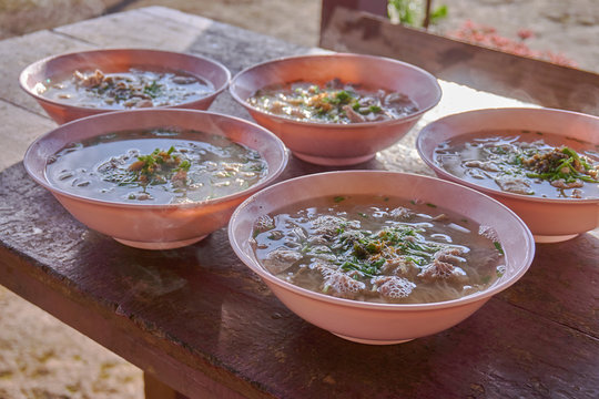 Lao noodle soup at local restaurant, Paksong, Lao