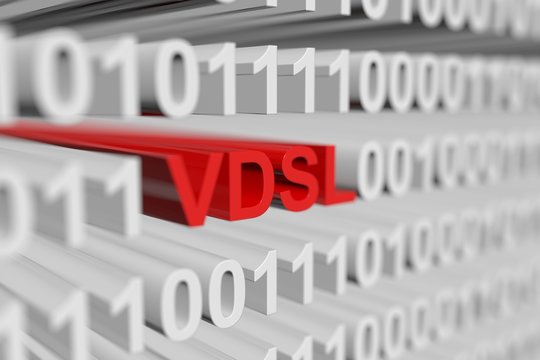 VDSL as a binary code with blurred background 3D illustration