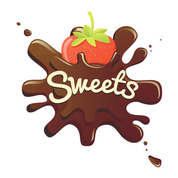 sweet strawberry in chocolate. vector isolated illustration. chocolate in the form of heart with strawberry