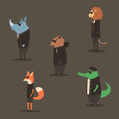 Group of animals in clothes. Casual style. Cartoon vector illustration
