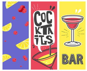 cocktail beach party. vector illustration alcohol banners set.