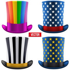 Set of magic hats cylinder. Vector Illustration