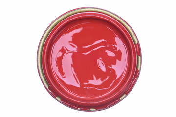 Can lid with red paint isolated on white background, top view