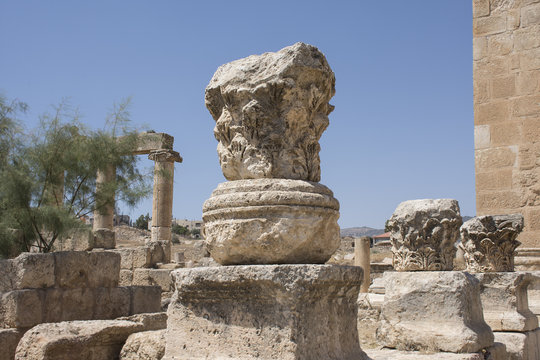old romans ruins pillars in Jerash in Jordan