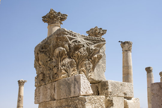 Roman inscriptions at stone pillars - Jerash