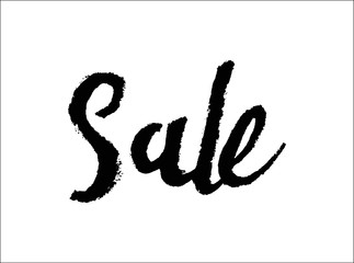 Vector handwritten calligraphy inscription on blue grunge watercolor stain background - Sale. Isolated on white background. Sale lettering marker.