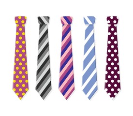 Set neck ties for business and casual attire. Tie in flat style isolated on white background.
