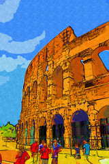 Plakaty  wspaniały antyczny Rzym - Koloseum, grafika w stylu retro